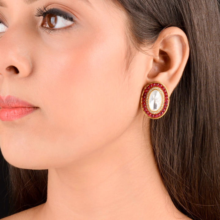 Ira Moissanite Ruby Polki Studs