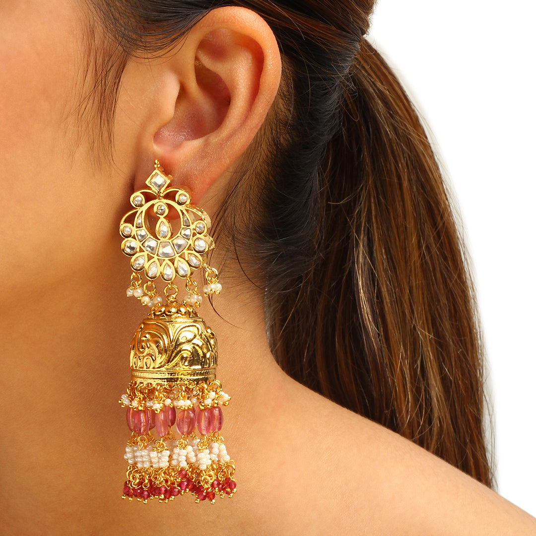 Eshanya Pearl and Polki Jhumkas