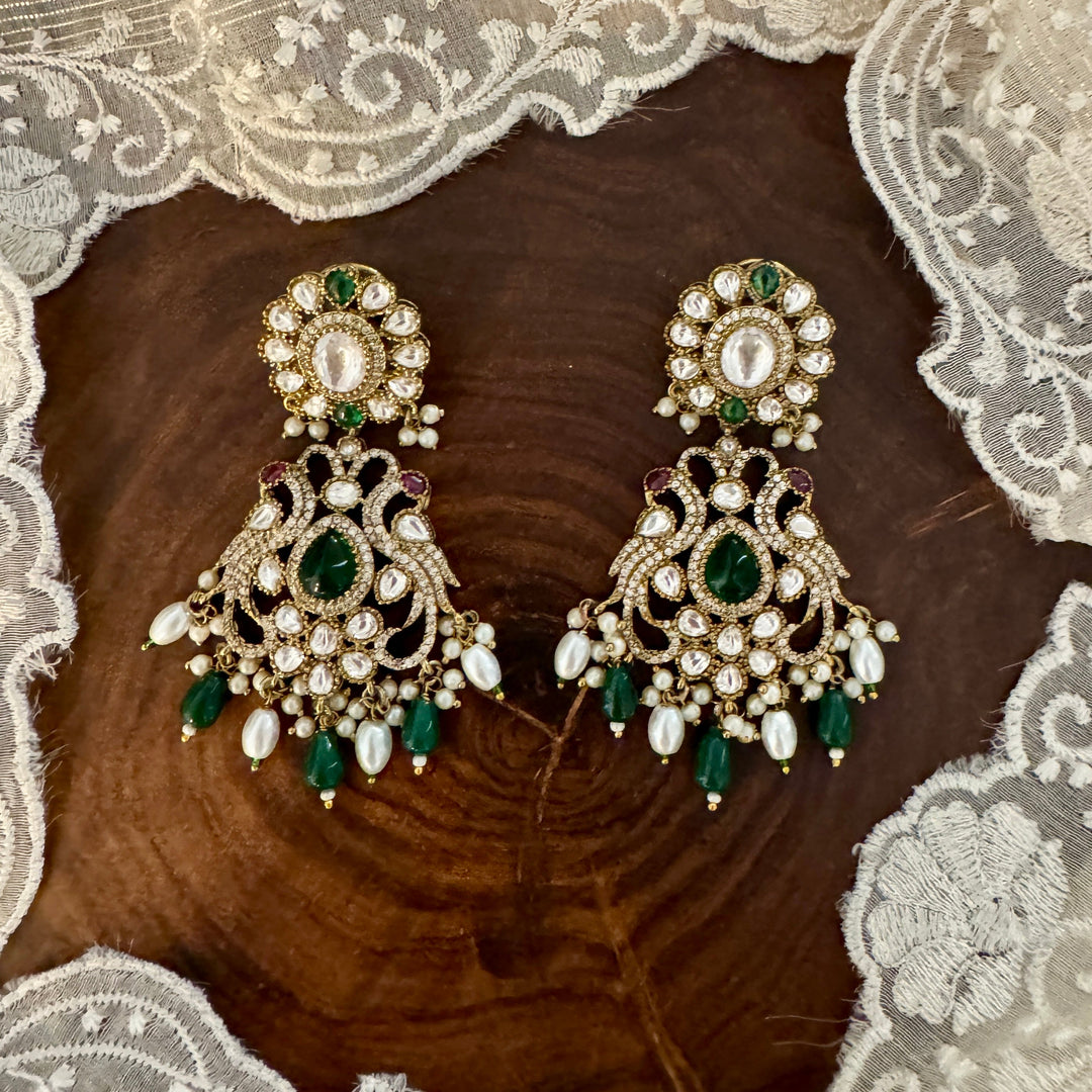 Adrika Emerald and Polki Earrings
