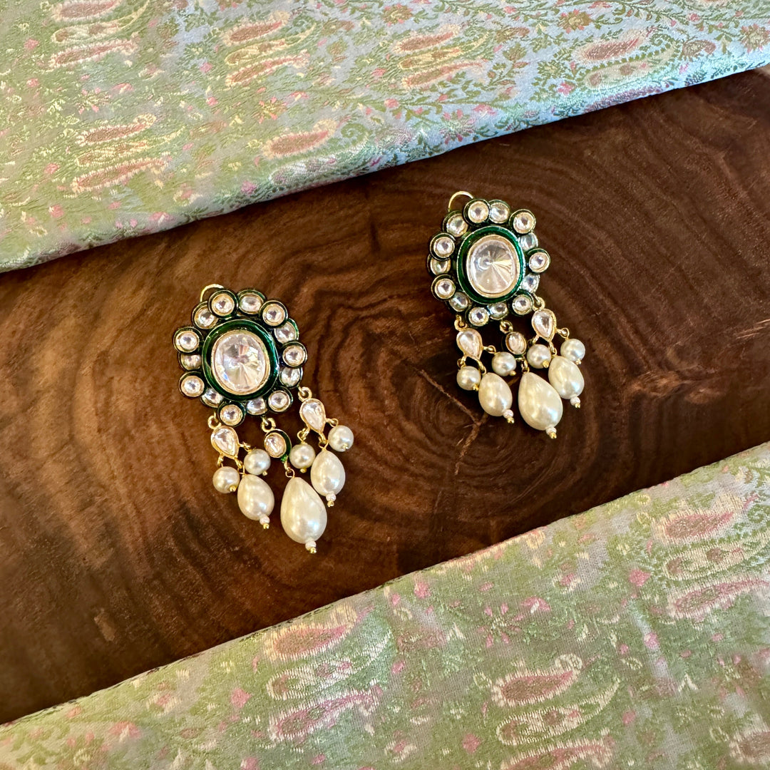 Suchira Polki and Pearl Earrings