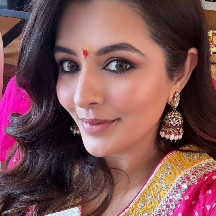 Natasha Luthra in Aarushi Moissanite Polki Jhumkas