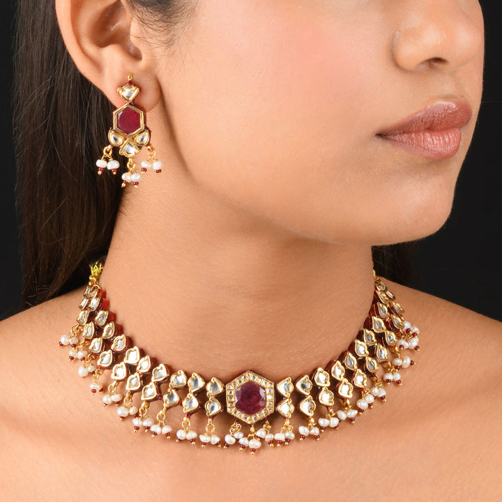 Aagam Pearl and Polki Necklace Set