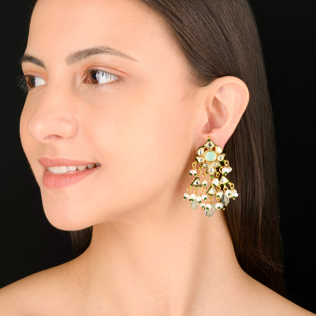 Avleen Pearl and Polki Earrings