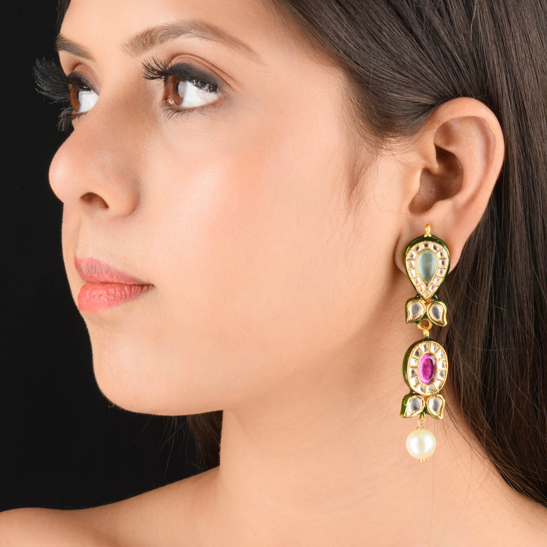 Dharini Pearl and Polki Earrings