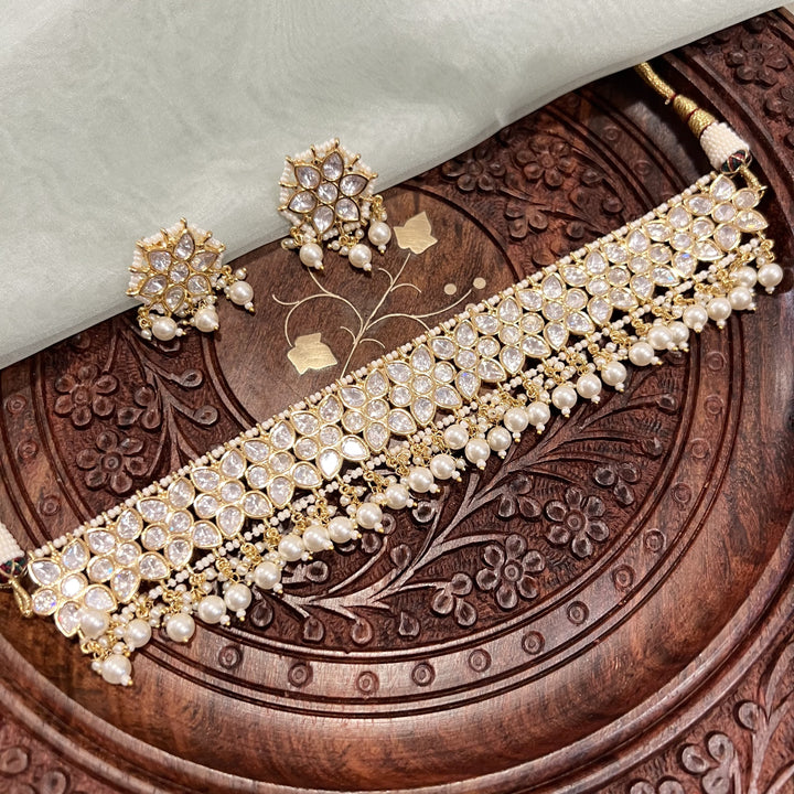 Kriti Pearl and Polki Choker Set