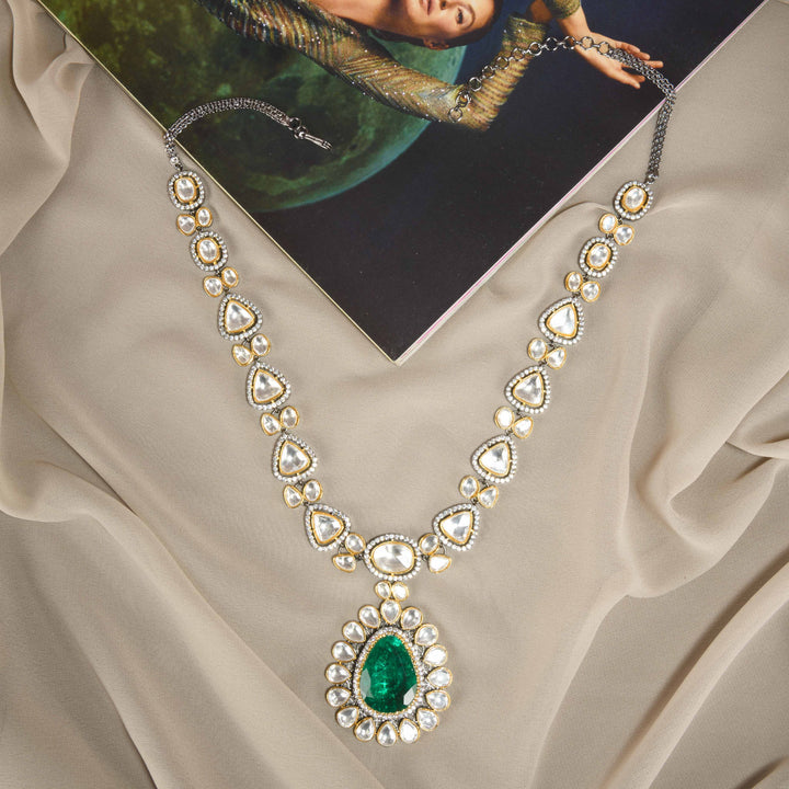 Nakshatra Victorian Polki And Emerald Necklace Set