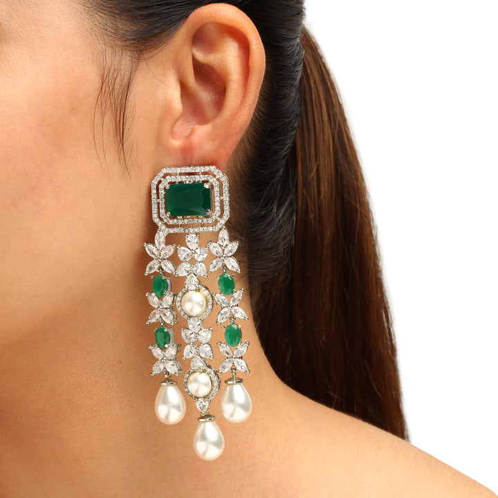 Meher Taluja in Ireena Diamond and Pearl Earrings