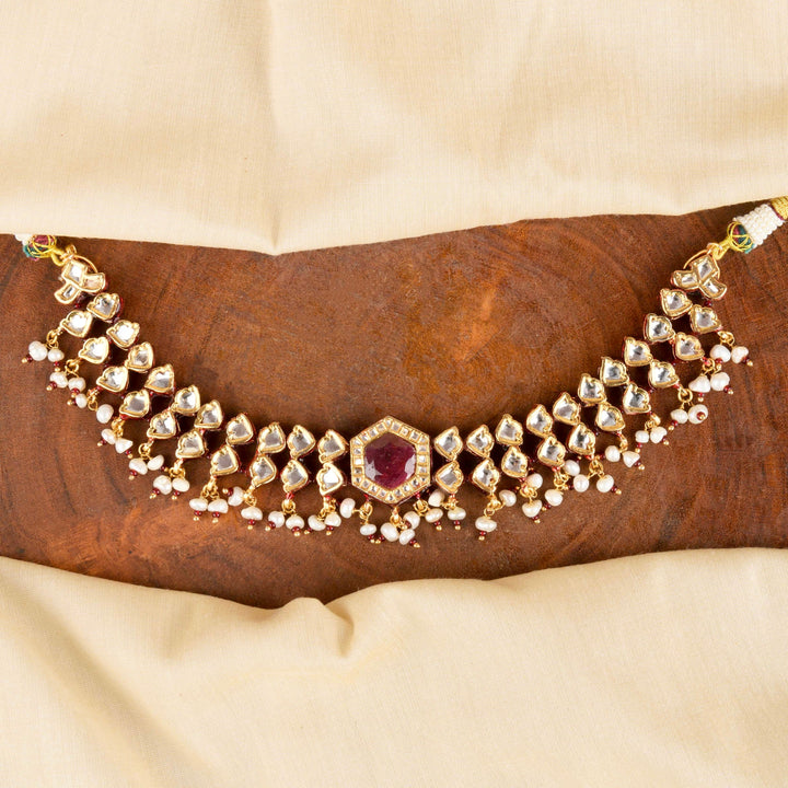 Aagam Pearl and Polki Necklace Set