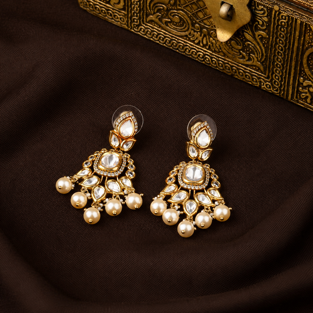 Hina Polki and Pearl Earrings