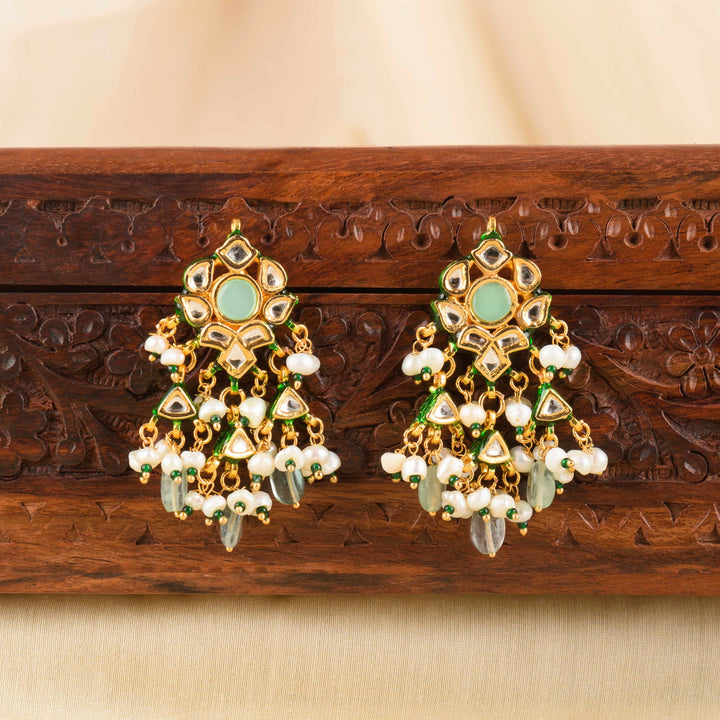 Avleen Pearl and Polki Earrings