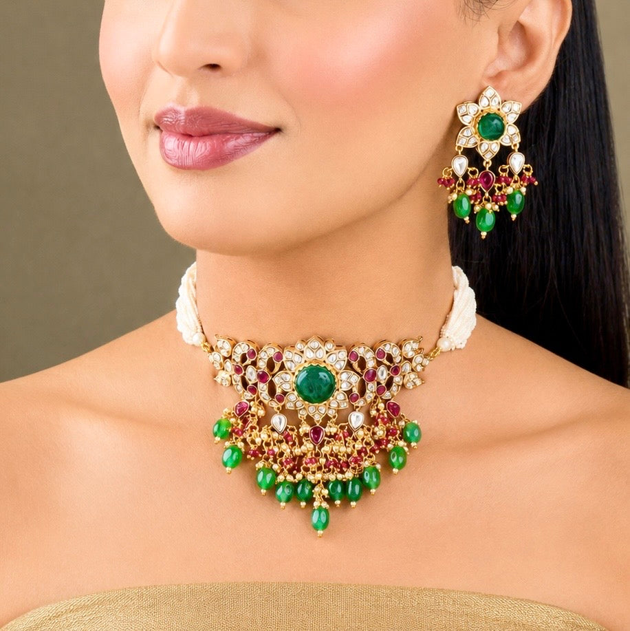 Shaheen Ruby and Emerald Choker Set