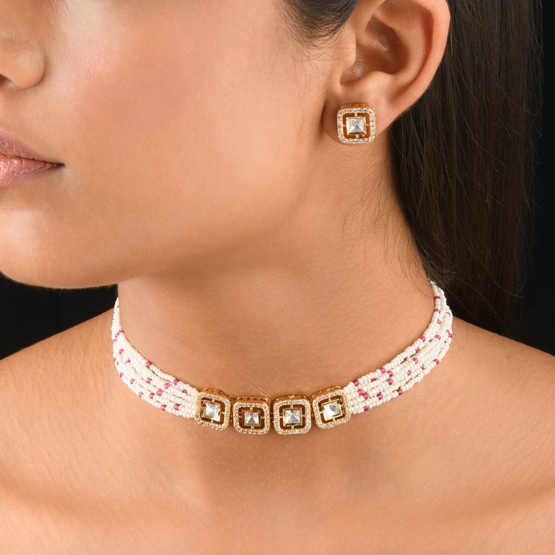 Zinal Pearl and Polki Choker Set