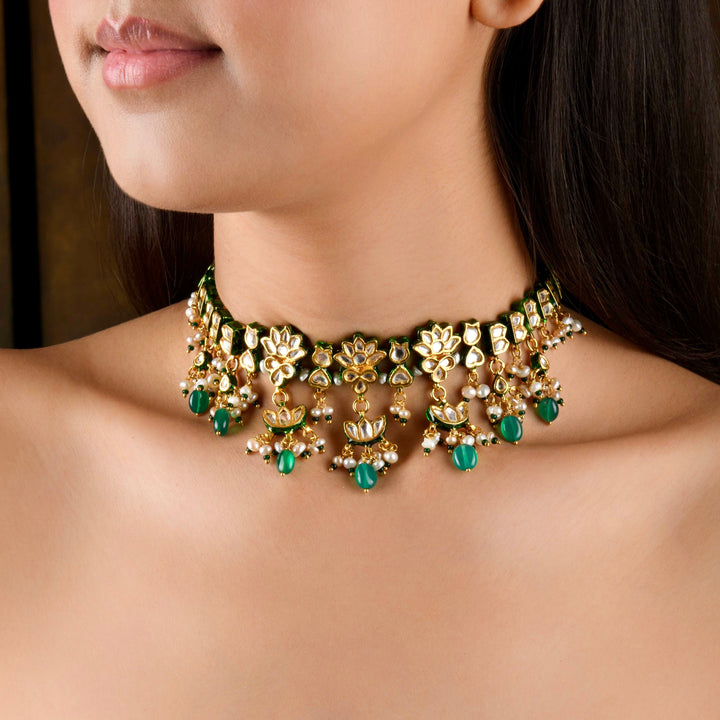 Nandika Emerald Polki Choker Set