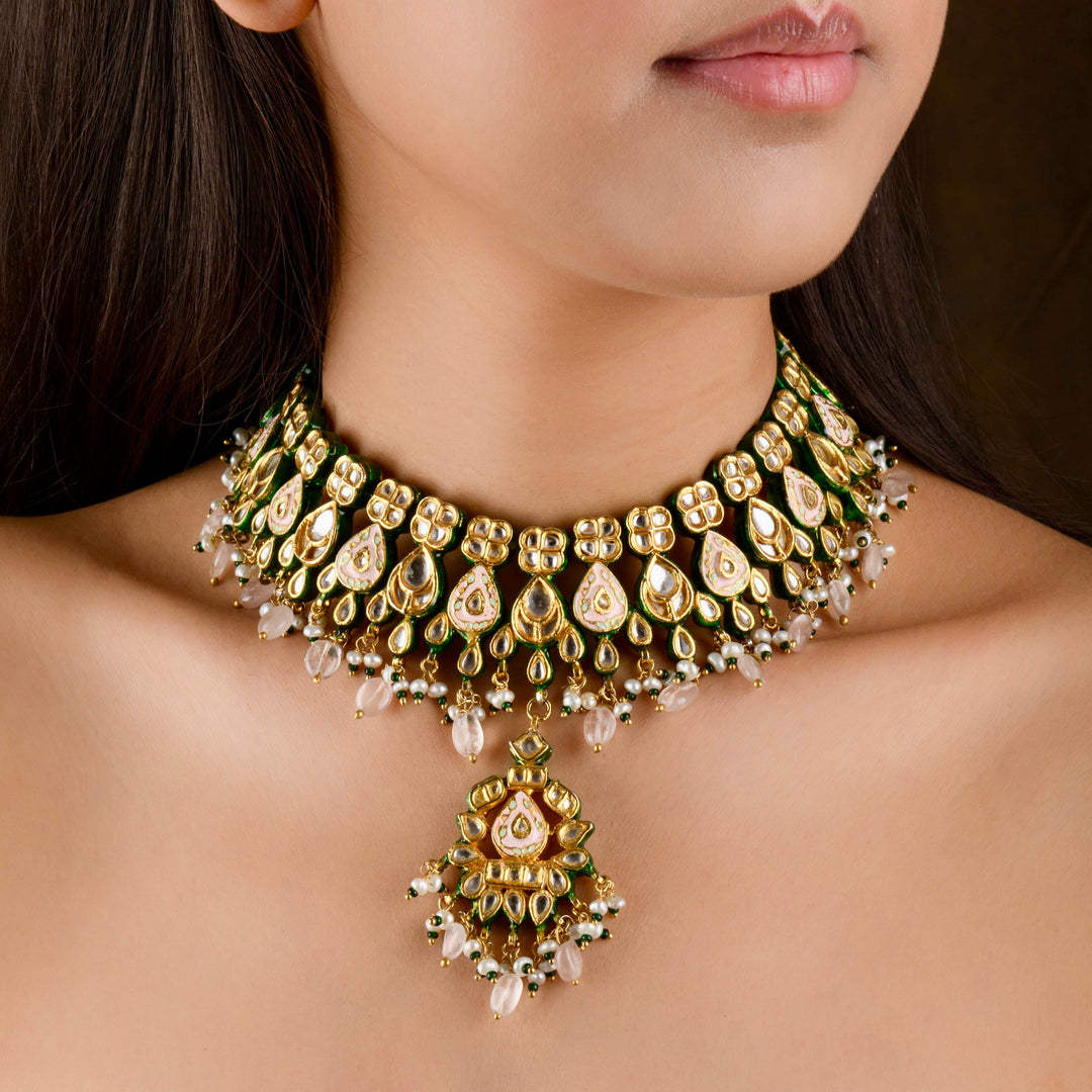 Devanshi Meenakari Pearl And Polki Necklace Set