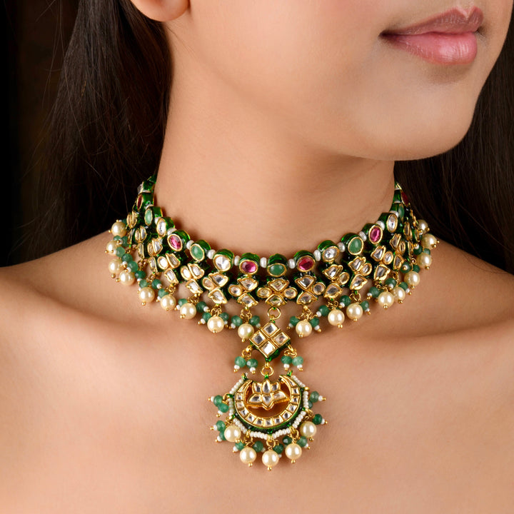 Akrithi Pearl And Polki Choker Set