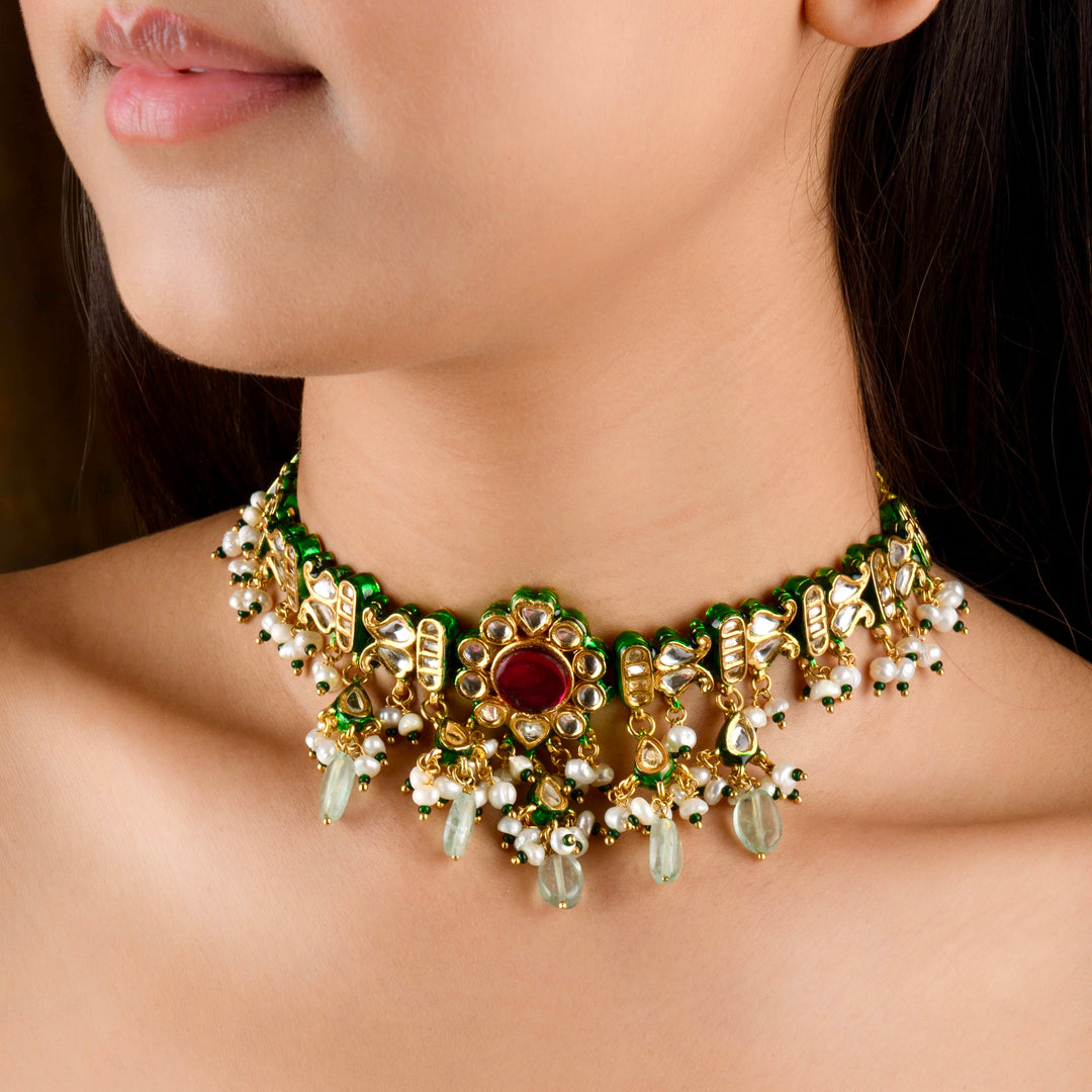 Udanya Pearl And Polki Choker Set