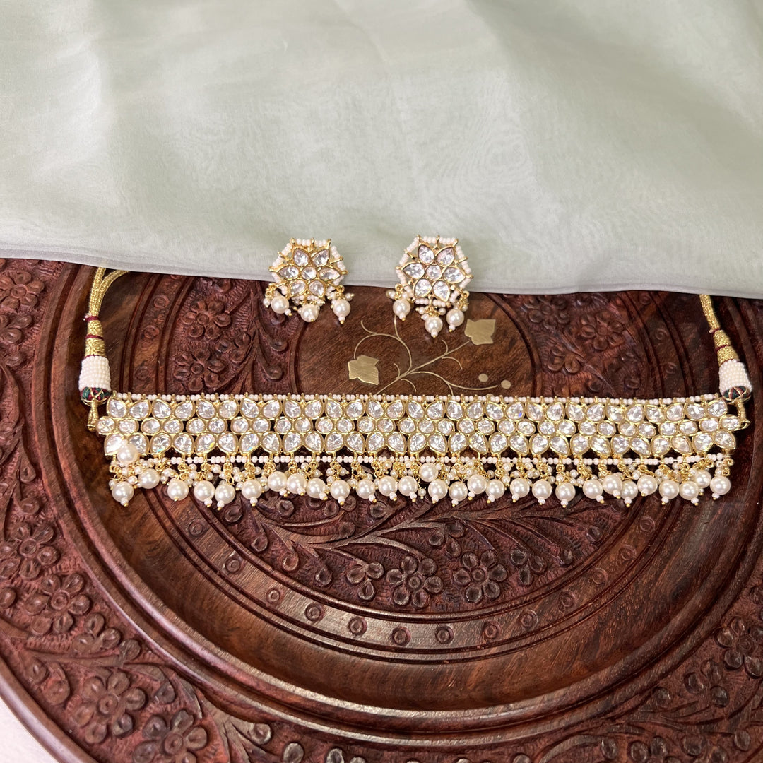 Kriti Pearl and Polki Choker Set