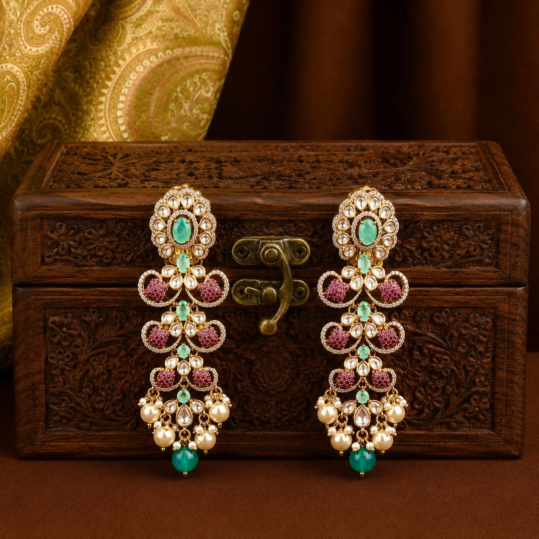 Ruhanika Ruby and Mint Green Earrings