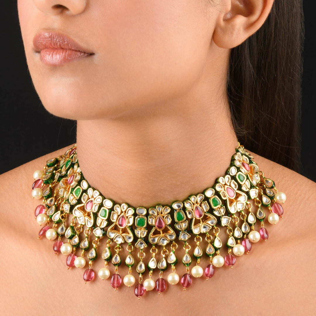 House of MISU in Suhana Pearl and Polki Necklace Set