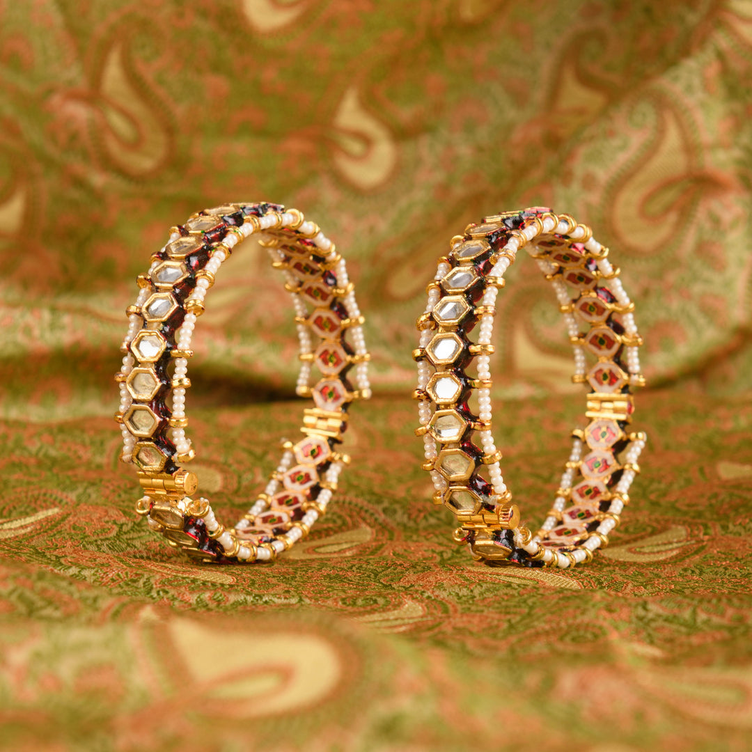 Aadila Pearl And Polki Bangle Pair