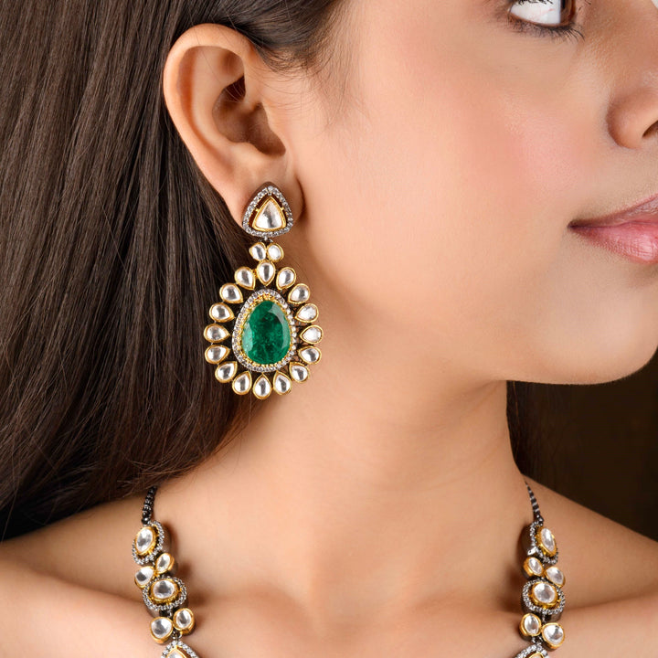 Nakshatra Victorian Polki And Emerald Necklace Set