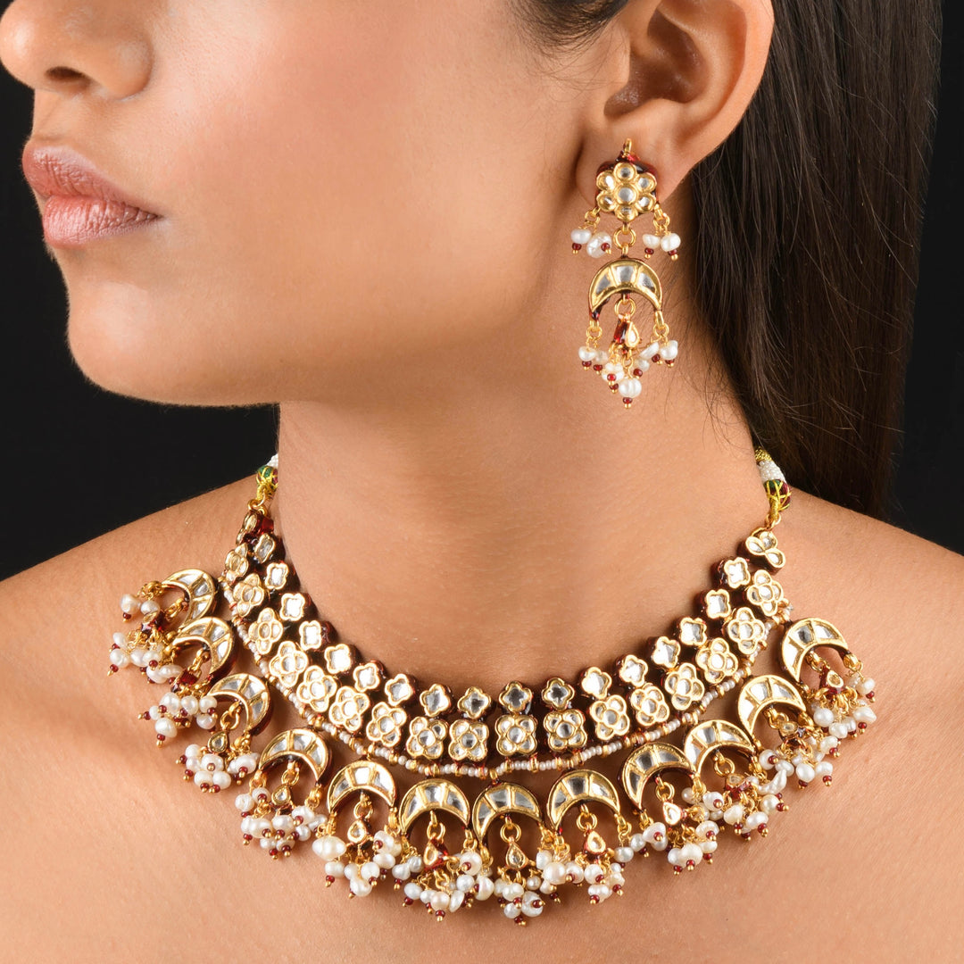 Ishya Pearl and Polki Necklace Set