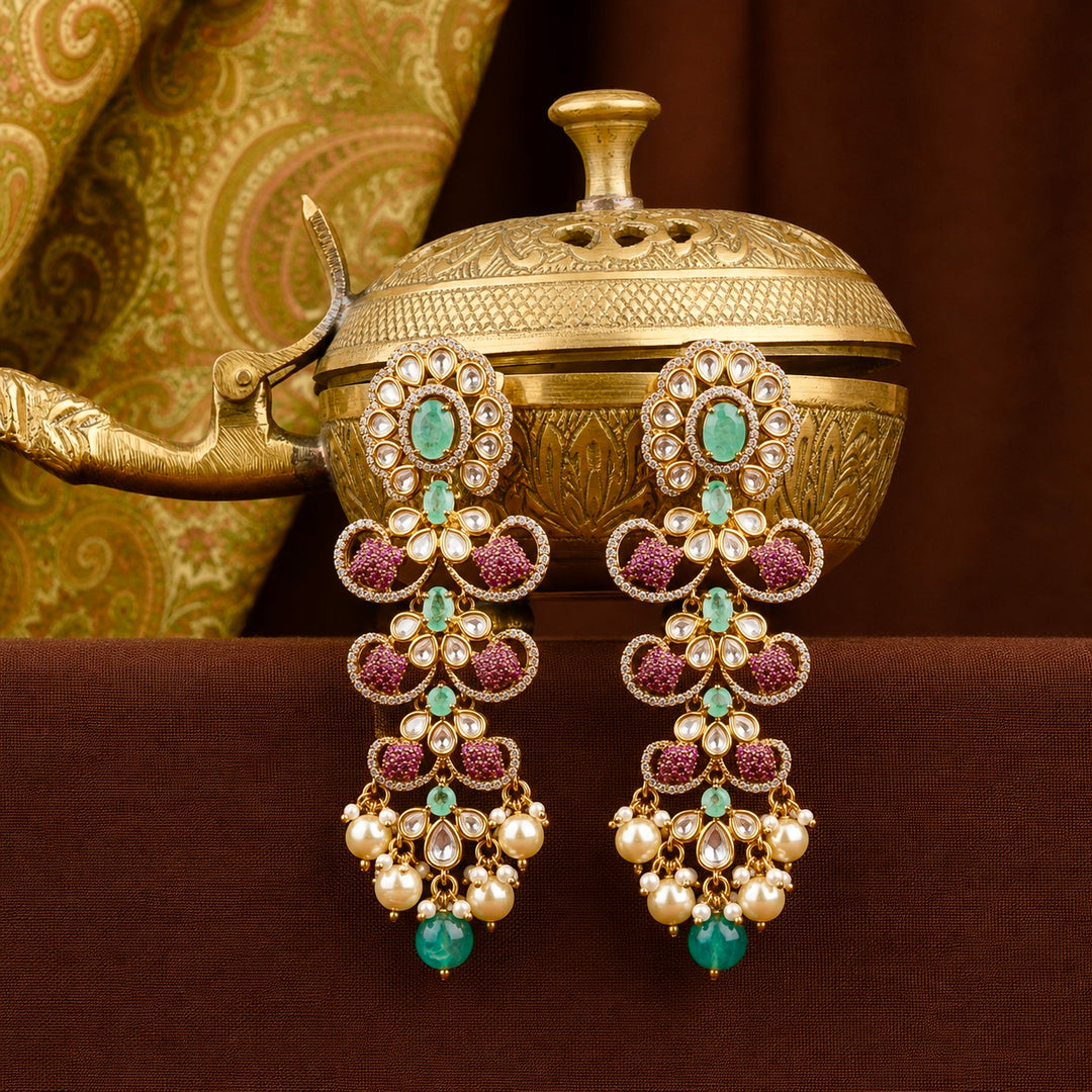 Ruhanika Ruby and Mint Green Earrings