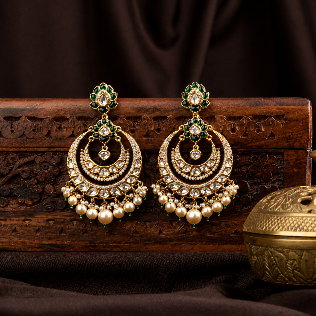 Mahi Polki and Pearl Chandbali