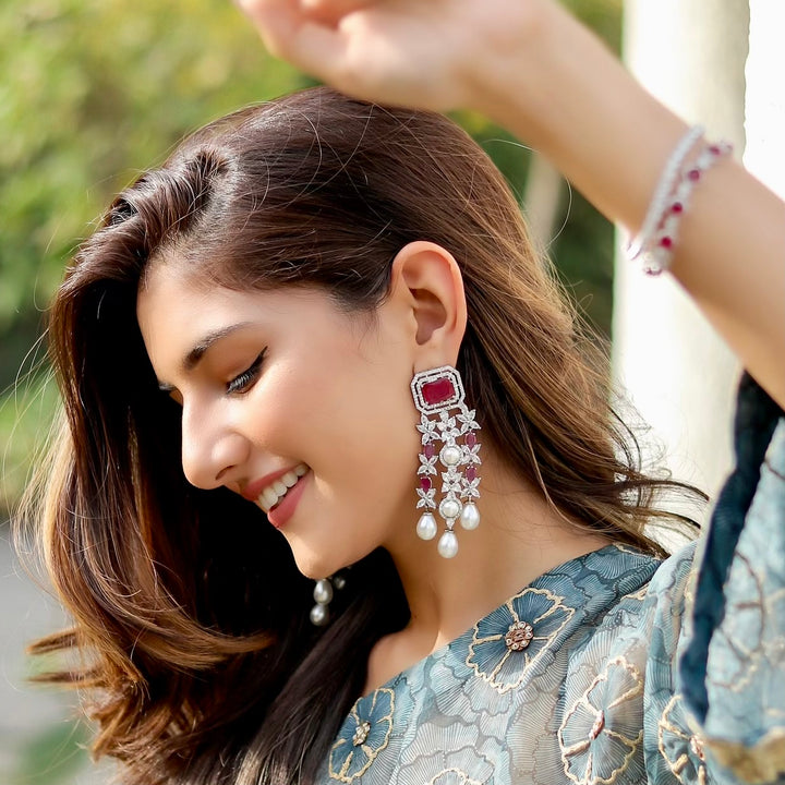 Meher Taluja in Ireena Diamond and Pearl Earrings