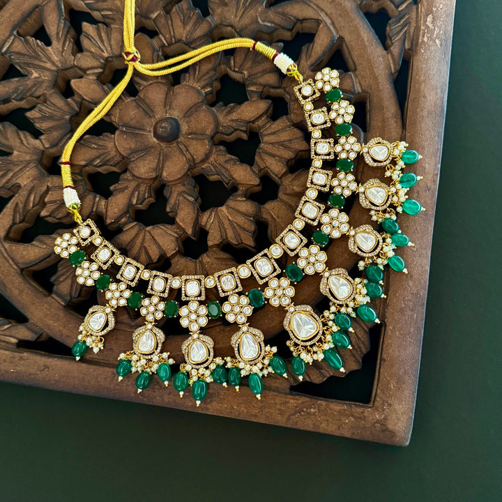 Nazia Emerald Polki Necklace Set