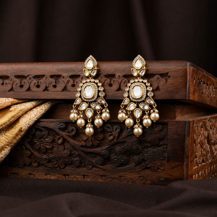 Hina Polki and Pearl Earrings