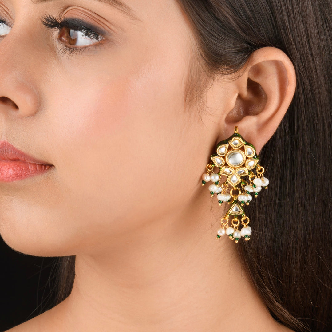 Hemani Polki and Pearl Earrings