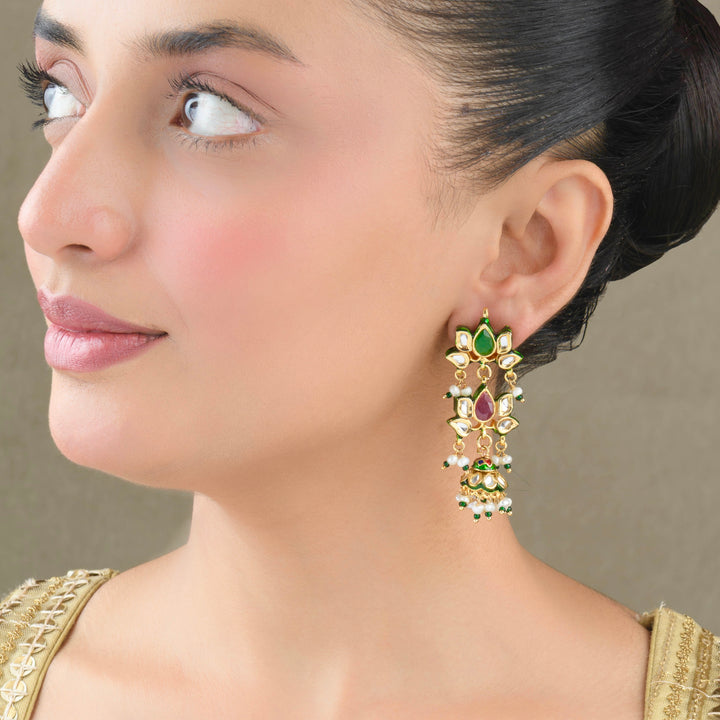 Neelam Polki and Pearl Earrings