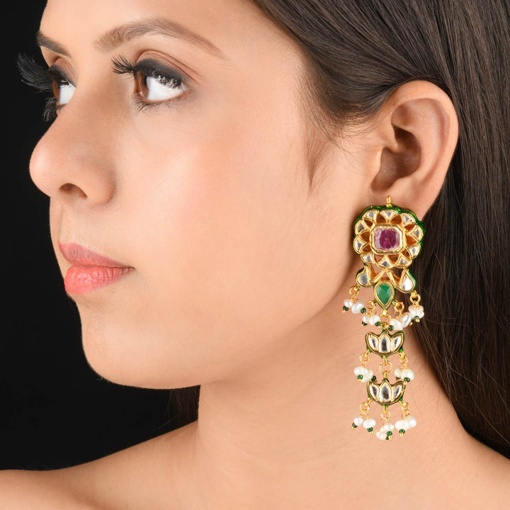 Nandita Pearl and Polki Earrings