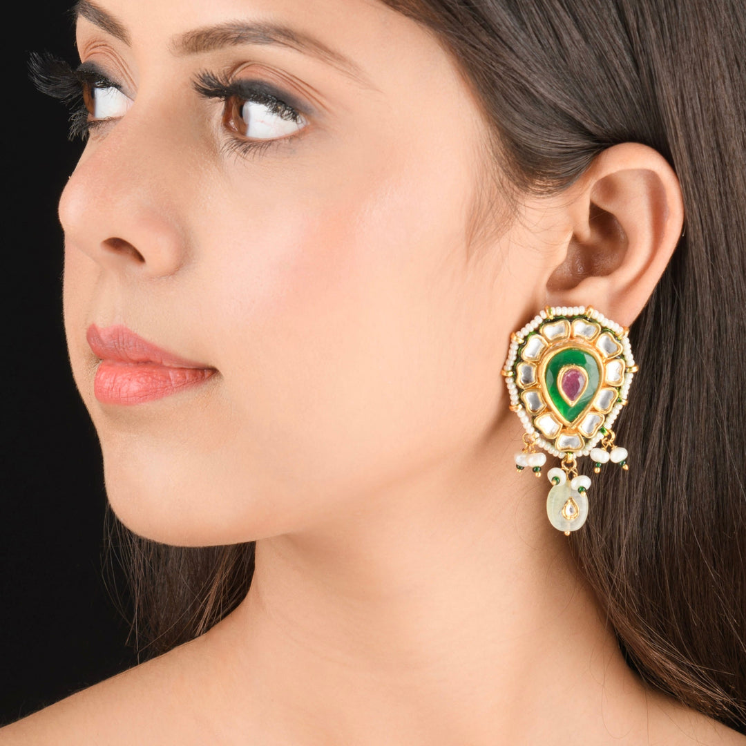 Rabya Pearl and Polki Earrings