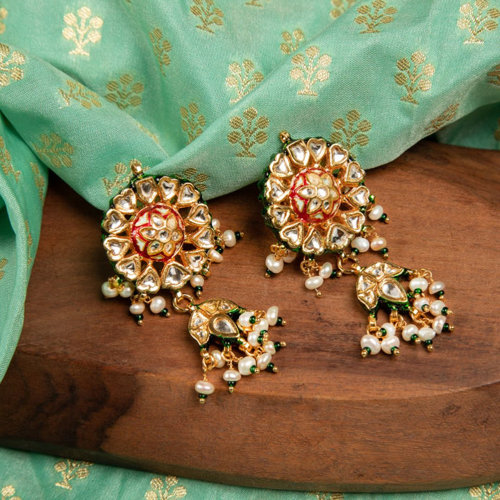 Farhat Pearl and Polki Earrings