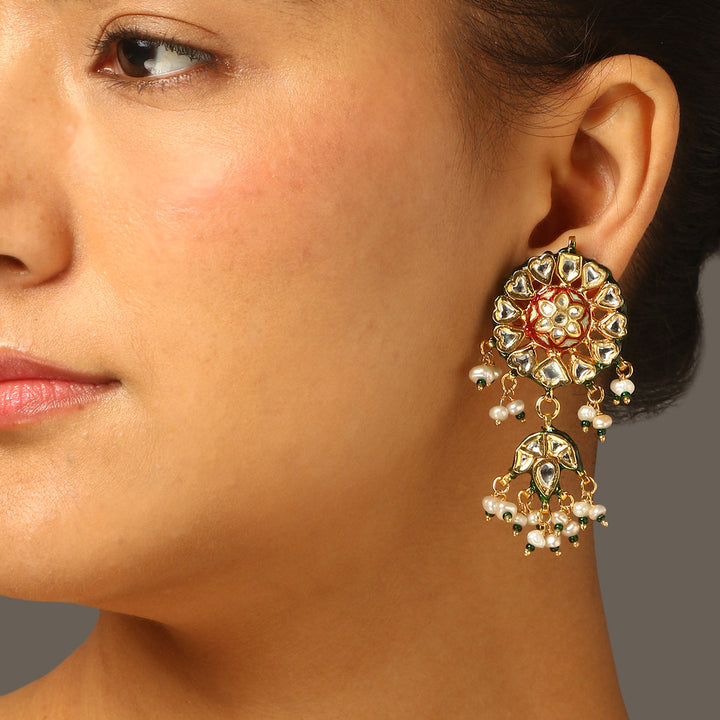 Farhat Pearl and Polki Earrings