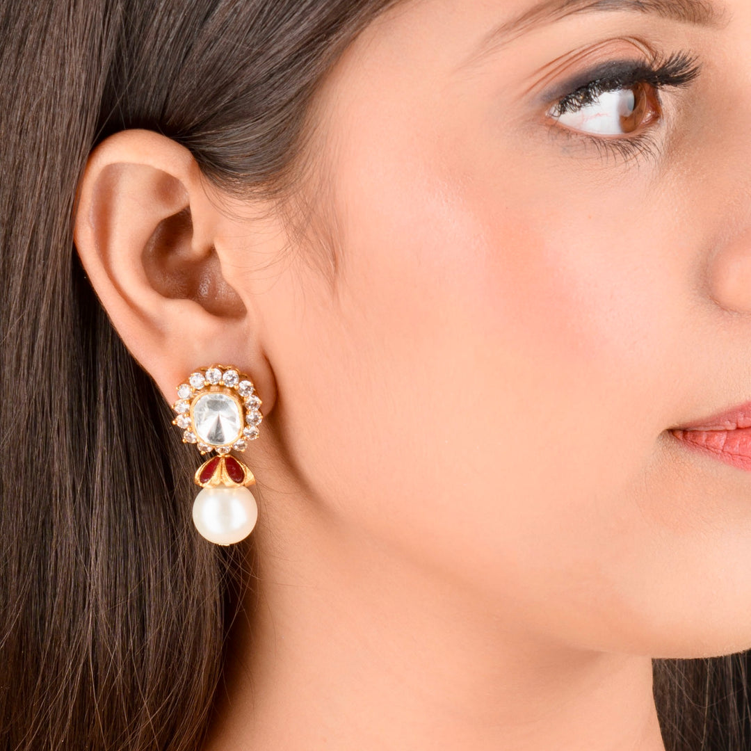 Roohi Pearl and Polki Earrings