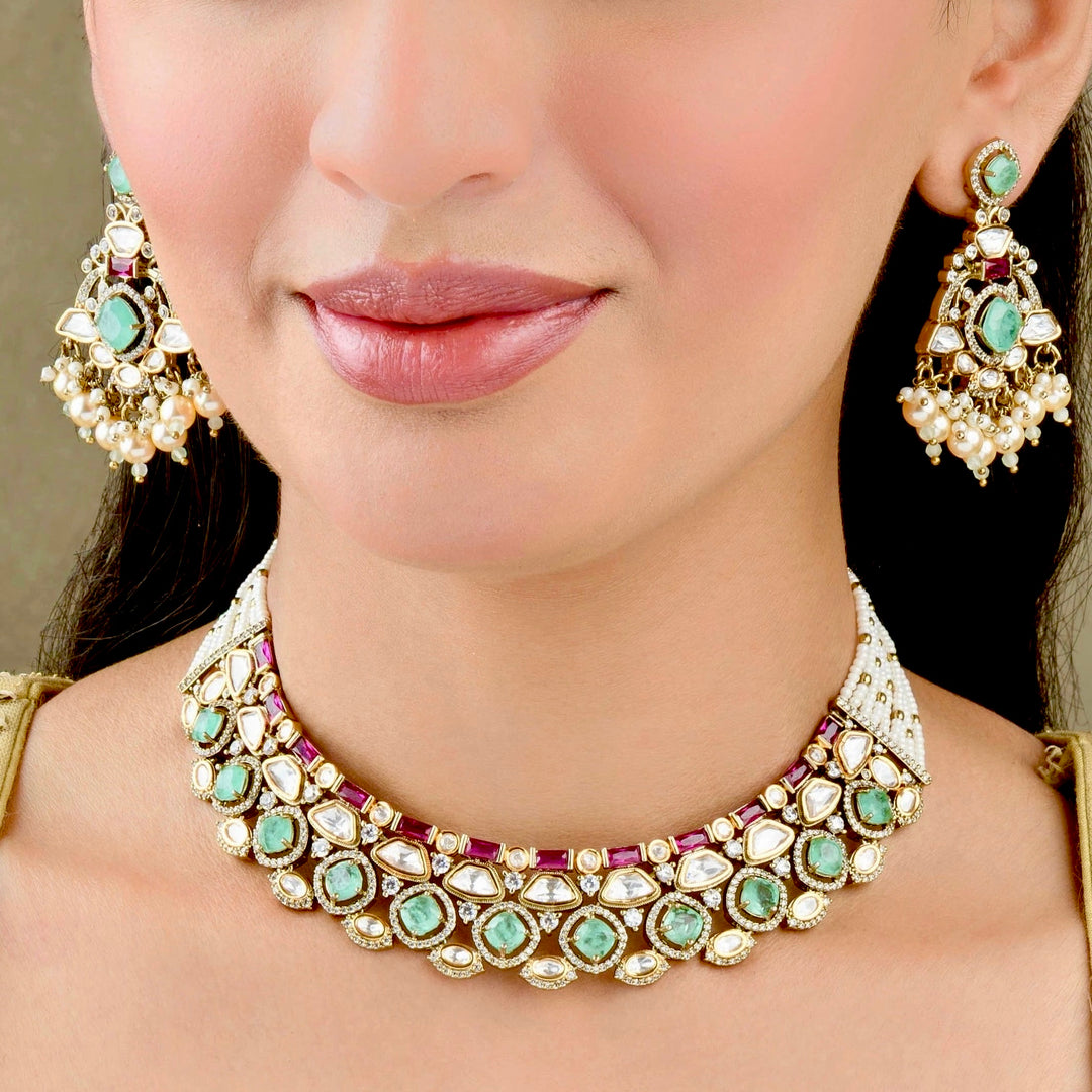 Orin Polki and Pearl Necklace Set