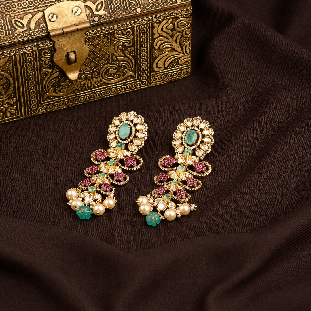 Ruhanika Ruby and Mint Green Earrings