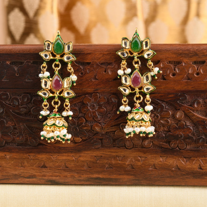 Neelam Polki and Pearl Earrings
