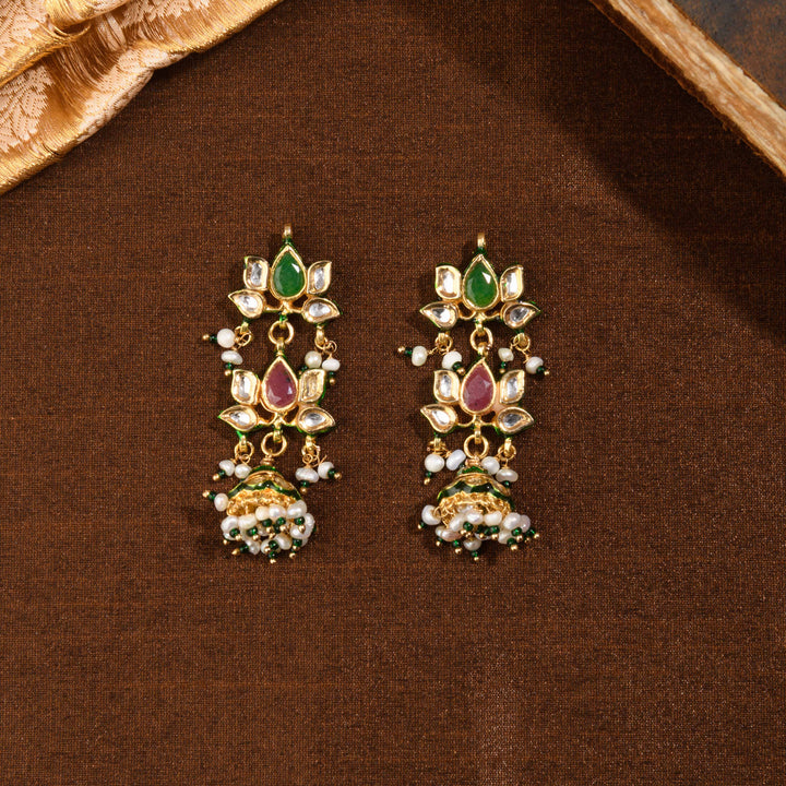 Neelam Polki and Pearl Earrings