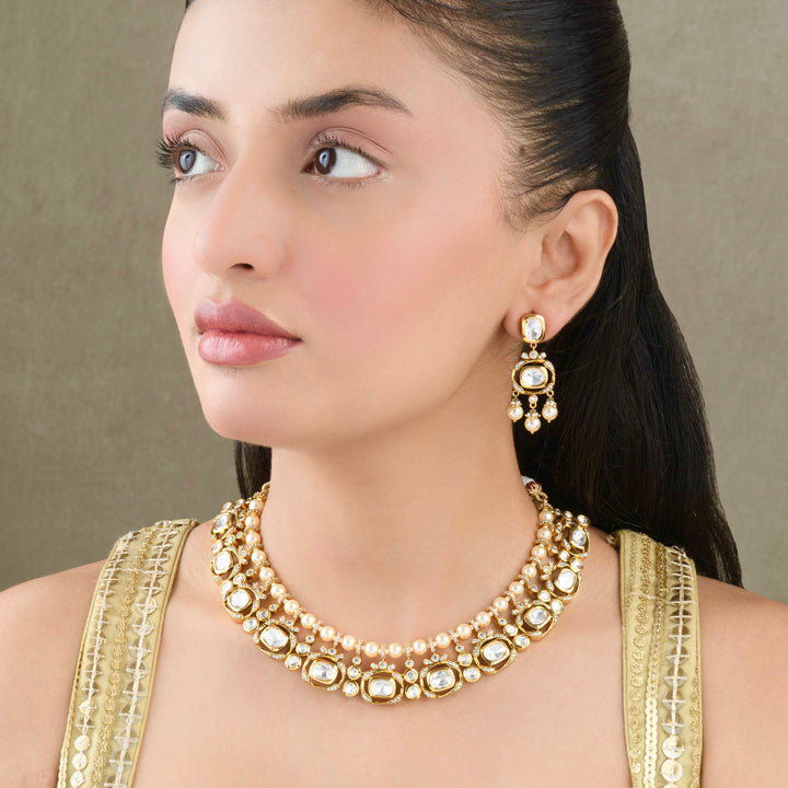 Isharya Polki and Pearl Necklace Set