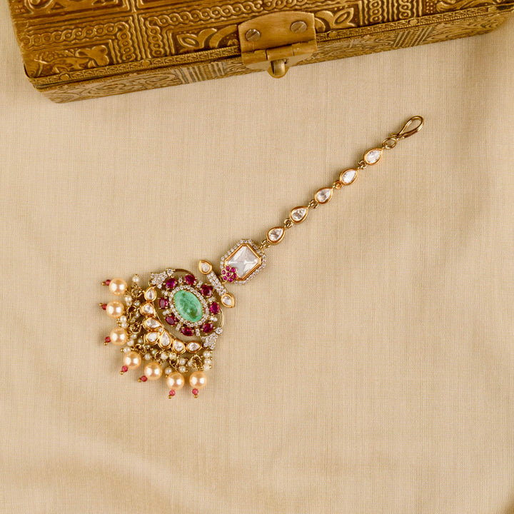 Anusha Ruby and Mint Green Choker Set