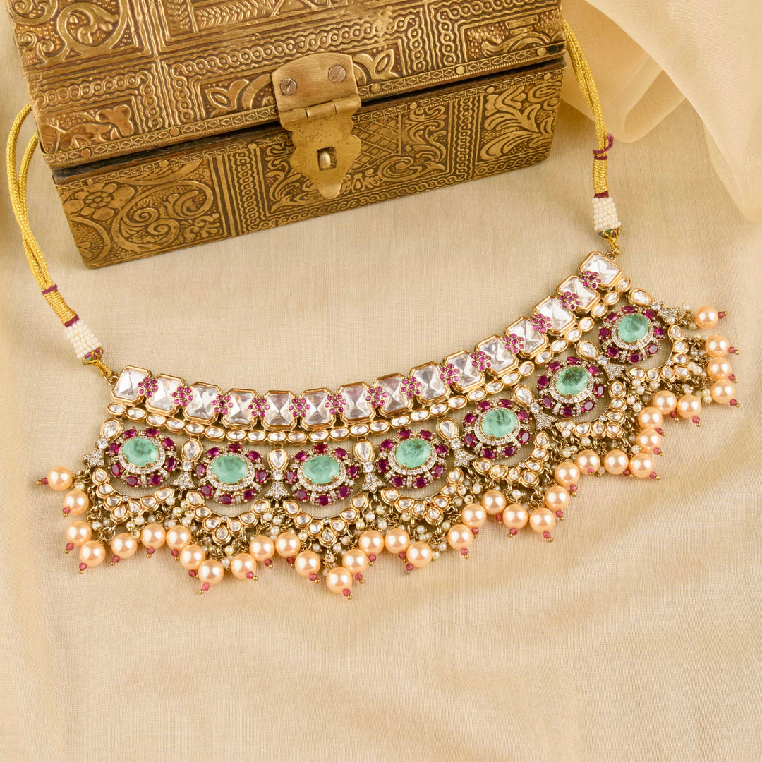 Anusha Ruby and Mint Green Choker Set