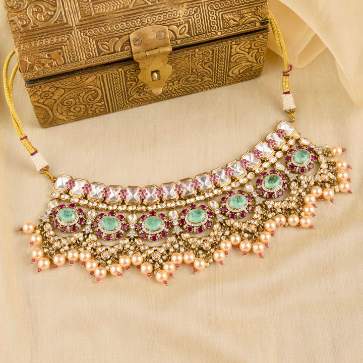 Anusha Ruby and Mint Green Choker Set
