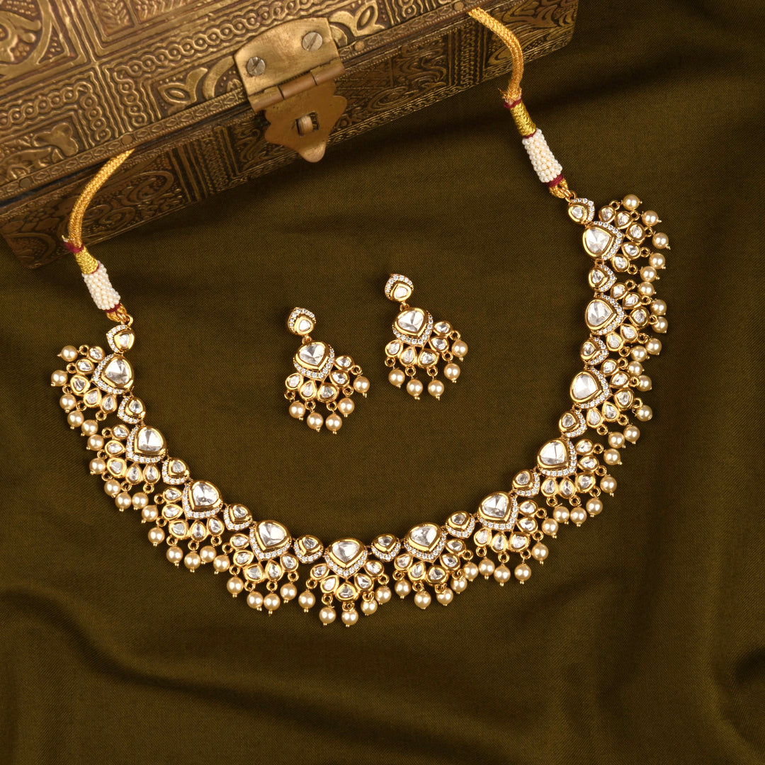 Hema Polki and Pearl Necklace Set