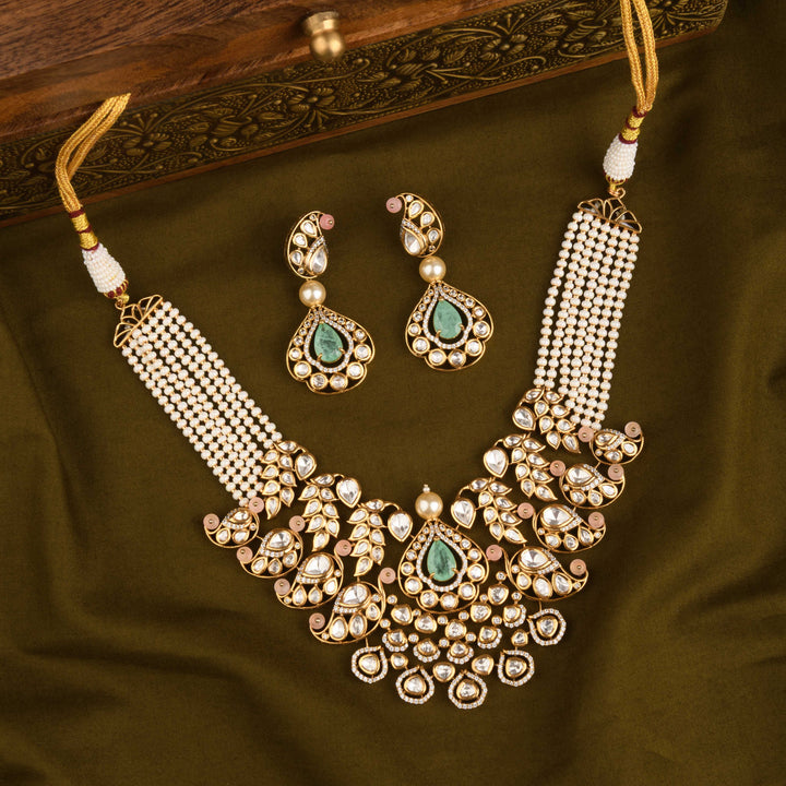 Kashaf Polki and Pearl Necklace Set