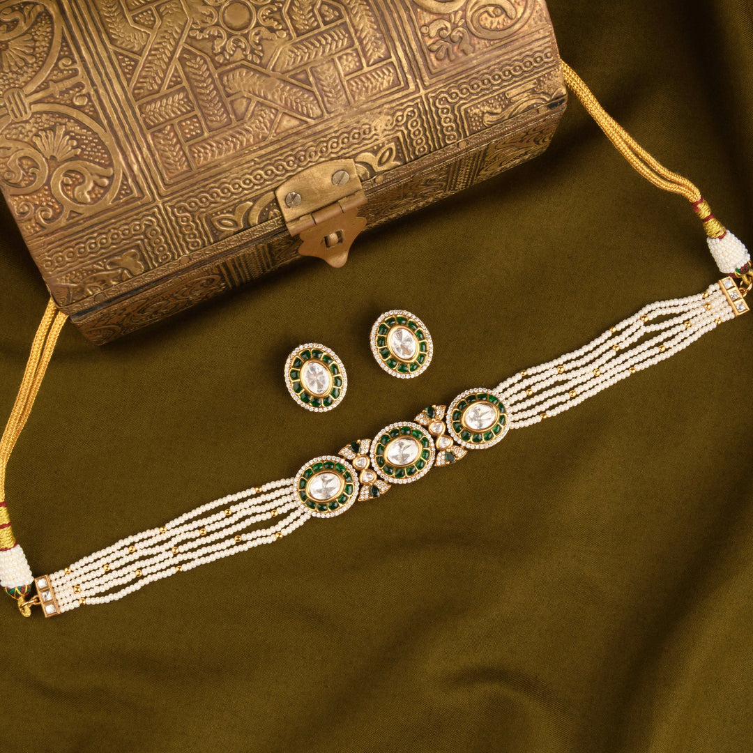 Dua Polki and Pearl Choker Set