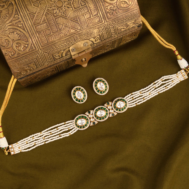 Dua Polki and Pearl Choker Set